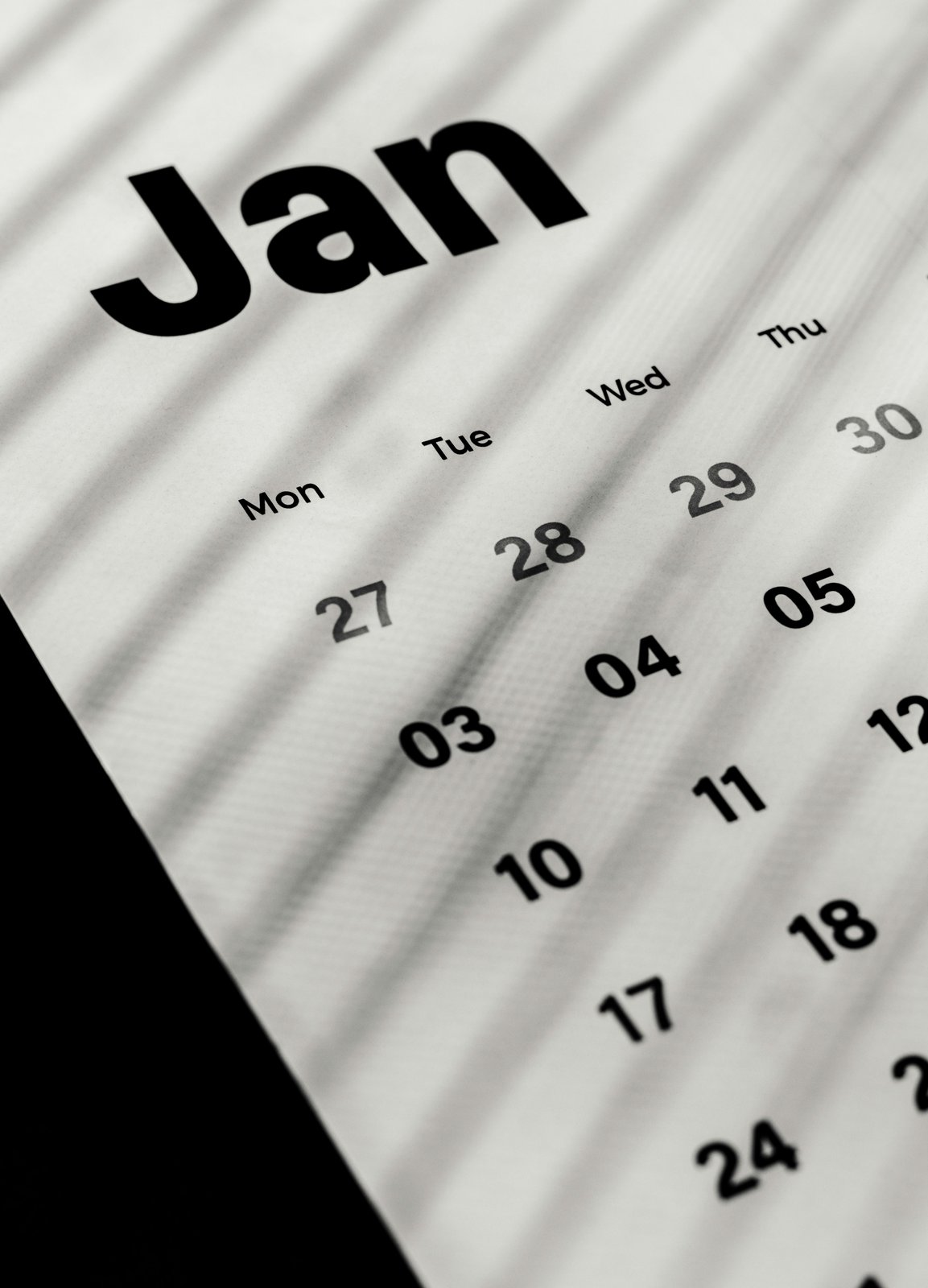Kalenderpagina van januari, klaar om een afspraak in te plannen